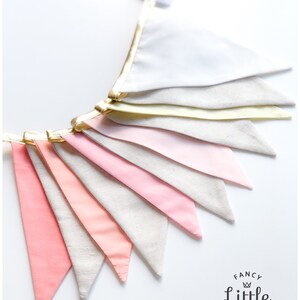 Linen and cotton fabric pennant garland. Reusable party decoration. Birthday Party Shop. Banner with or without inscription