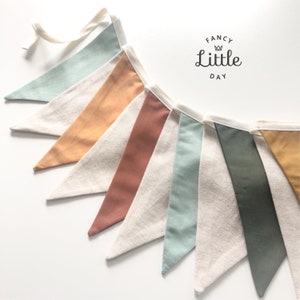 Garland of pennants: linen and cotton. Reusable party decoration. Birthday Party Shop. Banner without registration