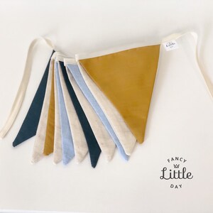 Garland of pennants: linen and cotton. Reusable party decoration. Birthday Party Shop. Banner without registration