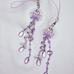 Jellyfish Phone Charm Beaded Jellyfish Phone Strap Handmade Cute Keychain pink blue purple Bead Accessory Gift Phone Charm Kawaii Jellyfish