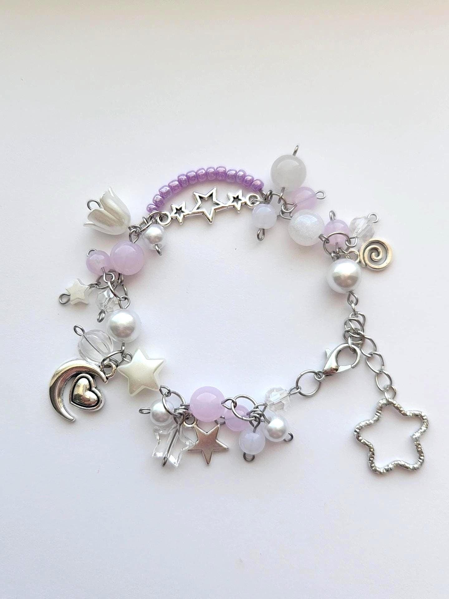 Purple Charm Bracelet Moon Charm Star Charm y2k Bracelet Cute Friendship Bracelets Kawaii Bracelet Jewelry Gift For Her Bracelet Gift Idea