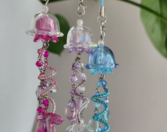 Jellyfish Phone Charm Beaded Jellyfish Phone Strap Handmade Cute Keychain pink blue purple Bead Accessory Gift Phone Charm Kawaii Jellyfish