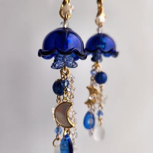 gold Cute Jellyfish Glass Phone Strap Gold, Ocean Keychain Sea Creature Charm Beach Keychain Sea Animal kawaii charm Ocean Lover Jewelry
