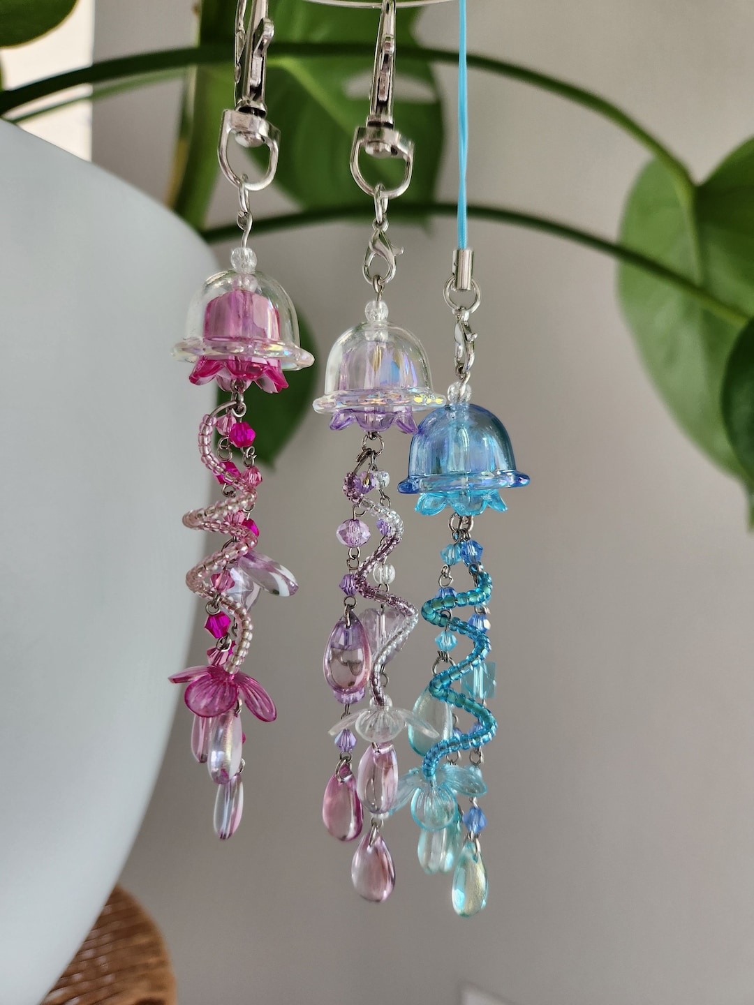Jellyfish Phone Charm Beaded Jellyfish Phone Strap Handmade Cute