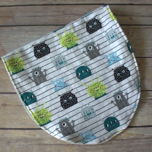 Large Baby Burp Cloth-Soft White Background with Cute Little Monsters- 2 Sided Burp Cloth/Minky Reverse Side