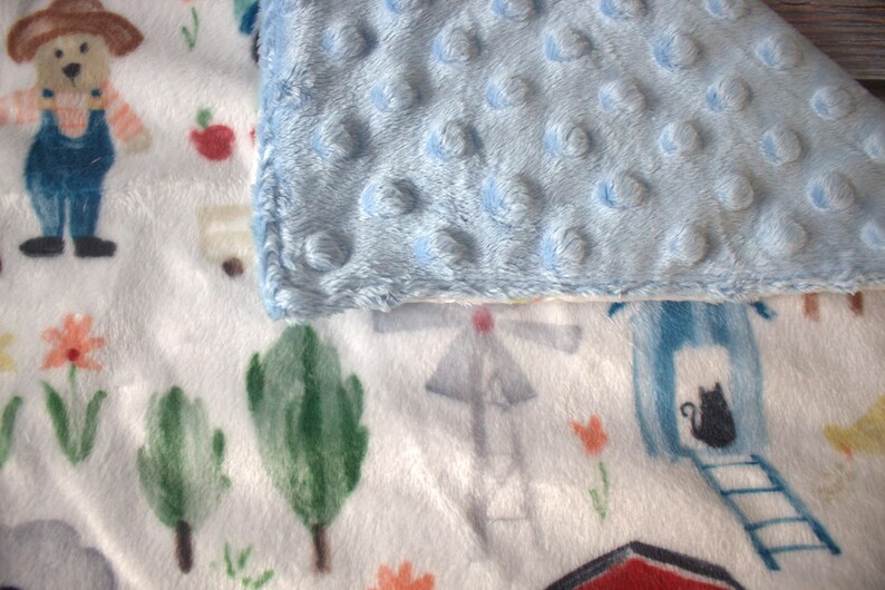 Lovey/security Blanket2 Sided Minky/minkywhite With Farm Theme, Barns