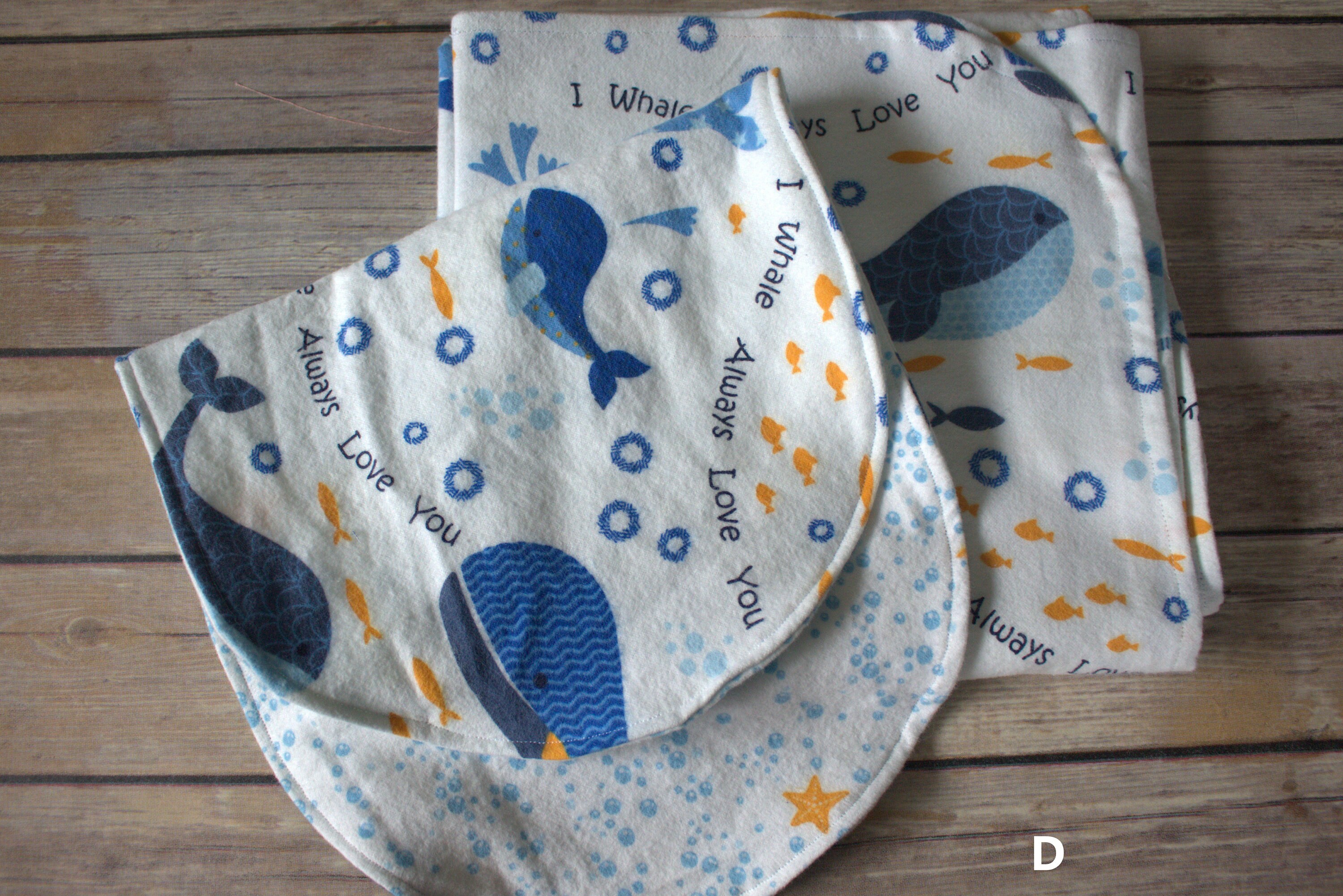 Receiving Blanket/swaddling Blanket/2 Burp Clothscotton Flannel Whales