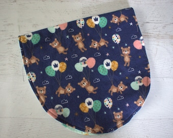 Large Baby Burp Cloth: Navy Bears & Balloons, Double-Sided Flannel