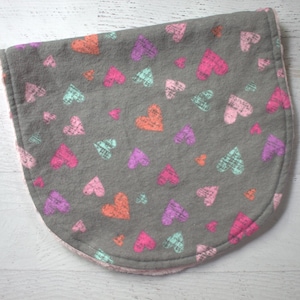Large Burp Cloth 2 Sided-Gray with Colorful Hearts-Minky on Opposite Side