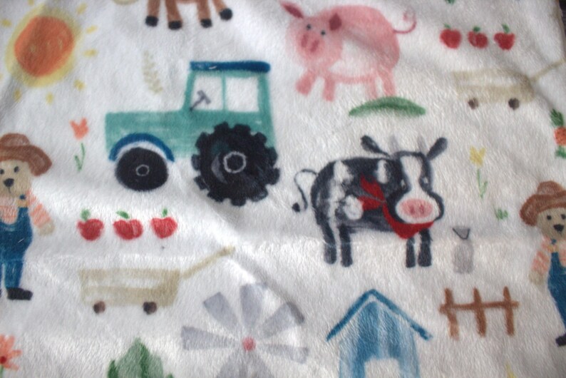 Lovey/security Blanket2 Sided Minky/minkywhite With Farm Theme, Barns