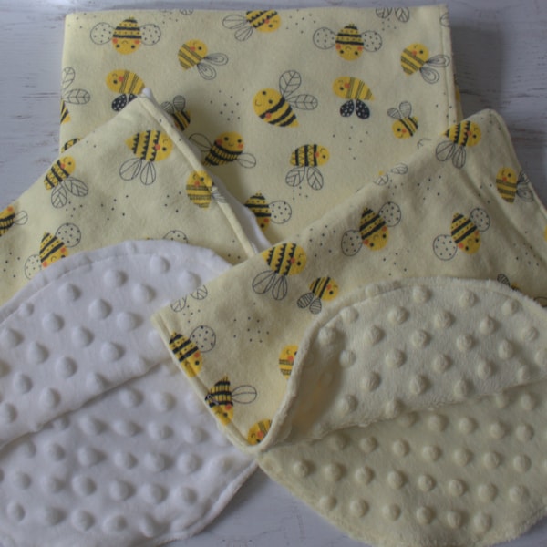 Receiving Blanket/Swaddling Blanket/Burp Cloth Set-Cotton Flannel -Yellow Background with Bumble Bees