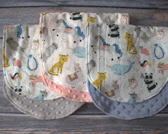 Burp Cloth-Cotton Flannel, White Background with Various Animals