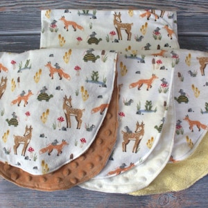 Burp Cloth/Flannel Blanket/Swaddling/Stroller Blanket/Receiving-Cotton Flannel, Ivory with Woodland Animals-Deer, Fox, Turtles