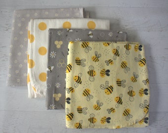 Flannel Receiving Blanket/Swaddling/Mix and Match/ Burp Cloths-Bees/Daisies/Dots- 4 Style Blankets/4 Style Burp Cloths Available-U Pick