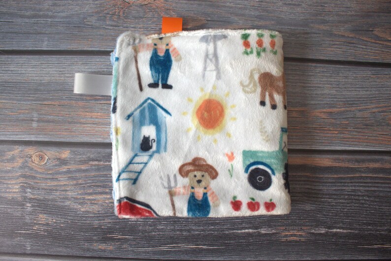 Lovey/security Blanket2 Sided Minky/minkywhite With Farm Theme, Barns