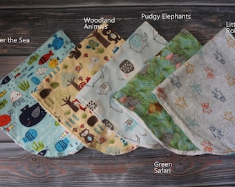 Cotton Flannel Burp Cloth – Minky Backing, 30 Variations- 20x10 Boys/Neutral Patterns-RESTOCKED