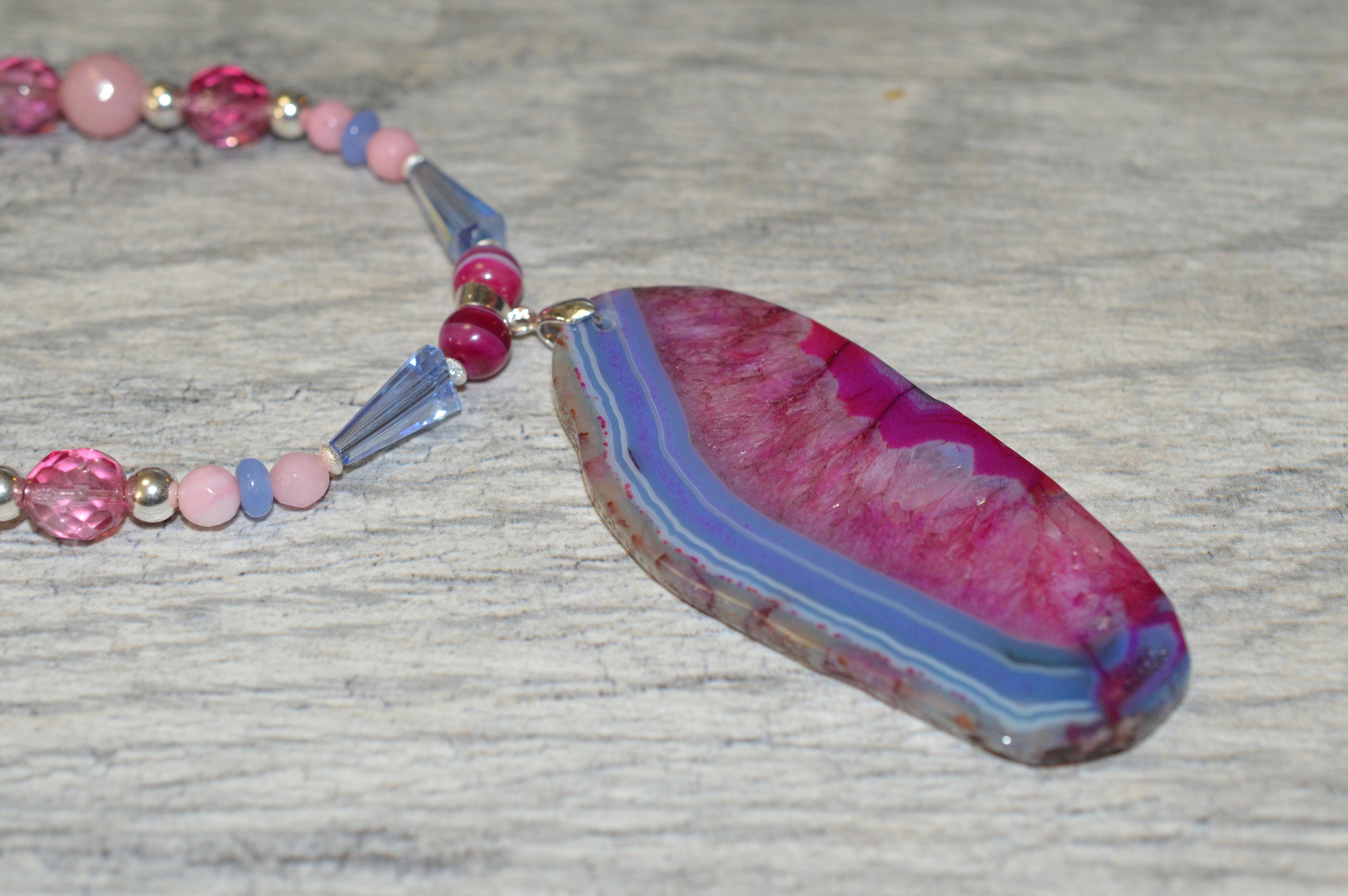 925 Sterling Silver Orange White Agate Quartz Geode Slice Pendant Chain Necklace