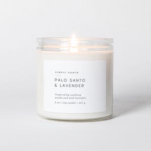 Palo Santo & Lavender Soy Candle | Woods and Soft Floral | Natural Soy Wax with Essential and Aromatic Oils