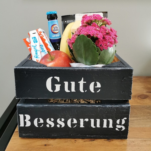 Gute Besserung Geschenkekiste personalisiert Krankheit,Holzkiste Geschenk Genesung,Flaschenkiste,Mitbringsel Krankenhaus statt Blumen,Trost