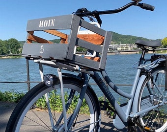 Bicycle box with inscription MOIN, wooden box maritime vintage style, anchor, bicycle basket, bicycle box, luggage rack, bicycle accessories, luggage rack box