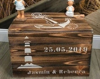 maritime wedding box,lesbian couple,anchor,lighthouse,gay wedding chest,vintage shabby,gift wedding,souvenir box