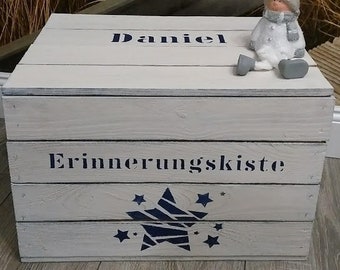 Erinnerungskiste Baby personalisierbar,Sterne,Erinnerungsbox,Sternenkind,Geschenk ,Taufe,Holztruhe mit Namen und Datum,Geburt,Zeitkapsel