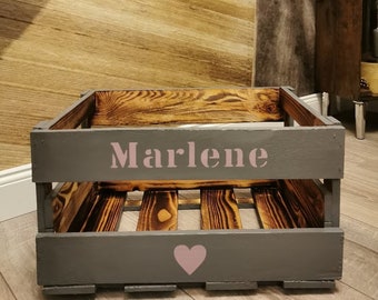 Gift box birthday wooden box personalized with name, vintage style, bicycle basket, wine box, luggage carrier basket, storage box