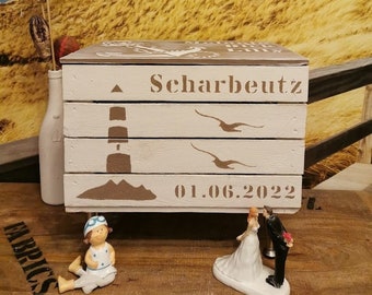 Wedding box, wedding chest, maritime memory box, Scharbeutz, wedding gift, silver wedding, golden wedding, time capsule, lighthouse