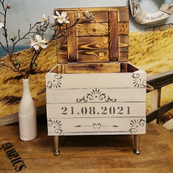 romantische Holzkiste mit Deckel personalisierbar,Vintage,Geschenk Hochzeit,Verlobung Erinnerungskiste,Holztruhe,Couchtisch,Beistelltisch