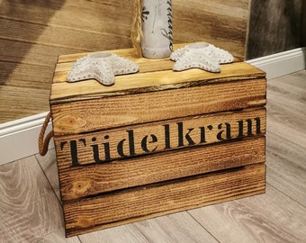 Tüdelkram, Tüdelkram, storage box, maritime wooden box, jute handle, odds and ends, book box, storage basket, magazine box, wooden decoration