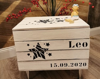 Erinnerungskiste Sterne Geschenk Geburt Taufe,Sternenkind,Holzkiste personalisierbar,Erinnerungsbox Baby,Truhe mit Namen personalisiert