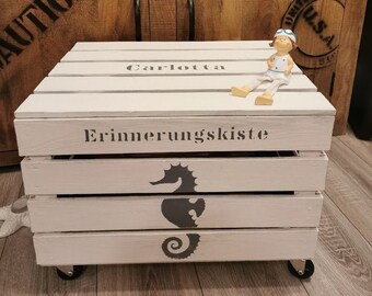 Geschenk zum 18. Geburtstag,Erinnerungskiste maritim personalisierbar Seepferdchen,Geschenk Geburt Taufe Einschulung Konfirmation Abitur