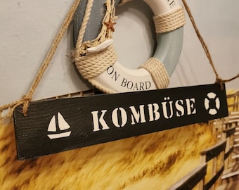 Schild Kombüse Wanddeko maritim Küche Schiff,Holzdeko,maritime Küchendeko,Schiffdeko,Wandbild Holz,Holzschild,Anker,Rettungsring,Geschenk