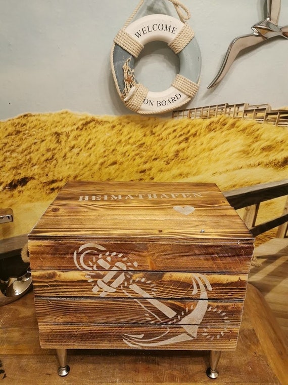 Beistelltisch maritim Nachttisch Holzkiste Holztruhe,Heimathafen,Telefontisch,Couchtisch,Aufbewahrungstuhe Anker,Holzkiste,Nachtschrank