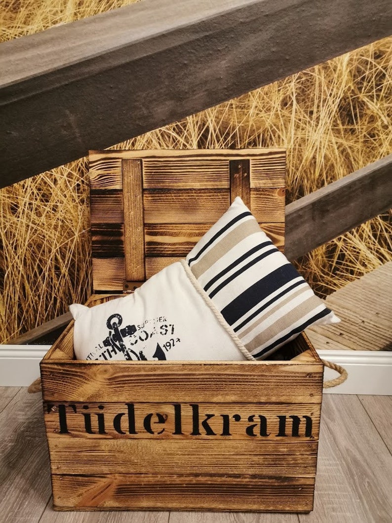Tüdelkram, Tüdelkram, storage box, maritime wooden box, jute handle, odds and ends, book box, storage basket, magazine box, wooden decoration image 2