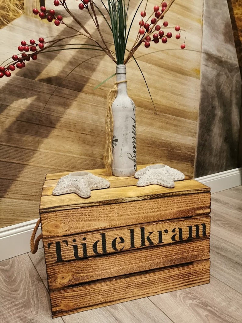 Tüdelkram, Tüdelkram, storage box, maritime wooden box, jute handle, odds and ends, book box, storage basket, magazine box, wooden decoration image 1