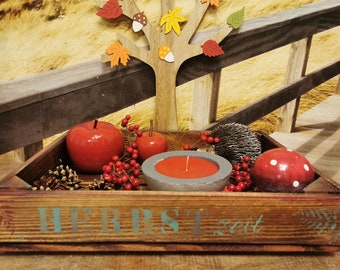 Decorative Tray Autumn Time Autumn Decoration Autumn Gift,Decorative Tray,Leaves,Wooden Tray,Garden Table Candle Tray, Rustic Serving Tray