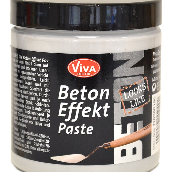 Beton Effekt Paste Viva Decor,Farbe für Keramik, Glas grau Betonlook Upcycling, Holz, Metall Betonoptik Spachteltechnik Schablonentechnik