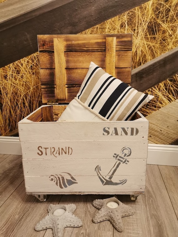 Maritime Holztruhe,Holzkiste mit Deckel,Truhe,Couchtisch,Beistelltisch,Aufbewahrungskiste,Hochzeitskiste,Geschenkekiste,Spielzeugkiste