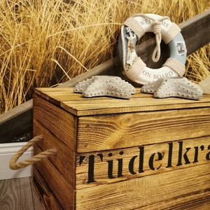 Tüdelkram, Tüdelkram, storage box, maritime wooden box, jute handle, odds and ends, book box, storage basket, magazine box, wooden decoration image 5