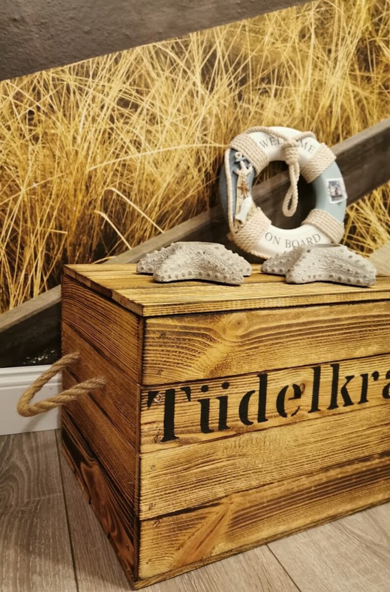 Tüdelkram, Tüdelkram, storage box, maritime wooden box, jute handle, odds and ends, book box, storage basket, magazine box, wooden decoration image 5