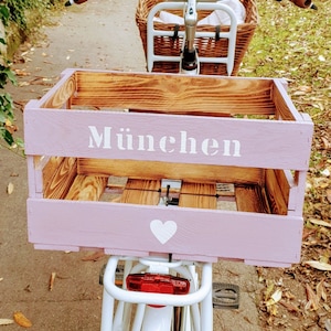 Fahrradkiste mit Namen Wunschstadt München, Lieblingsstadt,Holzkiste personalisiert,Weinkiste,Einkaufskiste Transportbox Rad