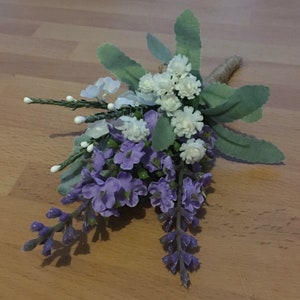 5 x Lavender and gypsophila rustic boho buttonhole image 2