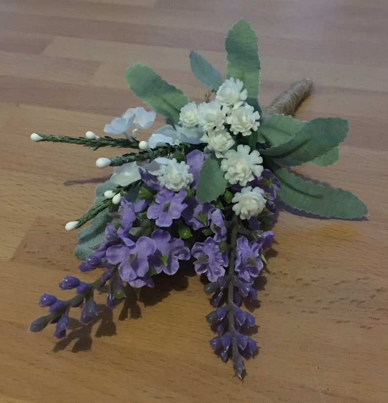 5 x Lavender and gypsophila rustic boho buttonhole image 2