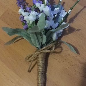 5 x Lavender and gypsophila rustic boho buttonhole image 3