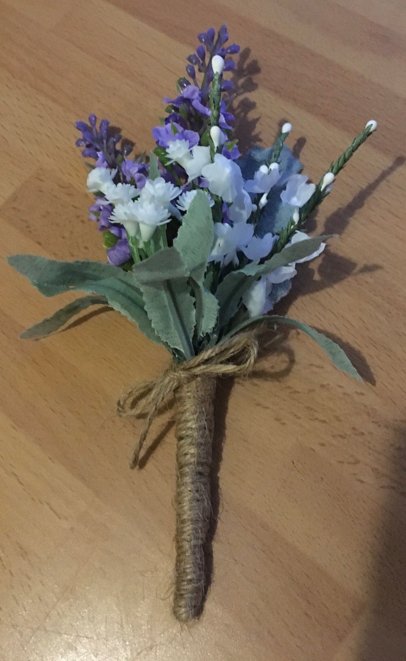 5 x Lavender and gypsophila rustic boho buttonhole image 3