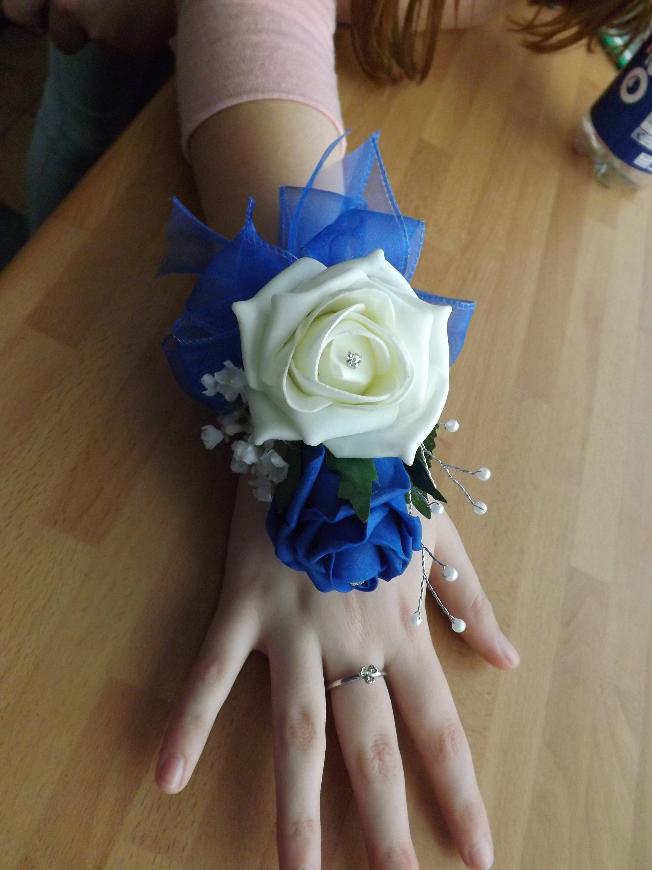Royal Blue Flowers Twist Fabric Wrist Cuff Bracelet 