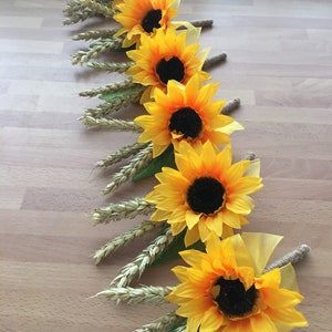 6 x boutonnières mariage rustique tournesol et maïs