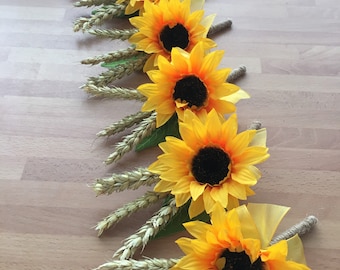 6 x Sunflower and corn buttonhole rustic wedding