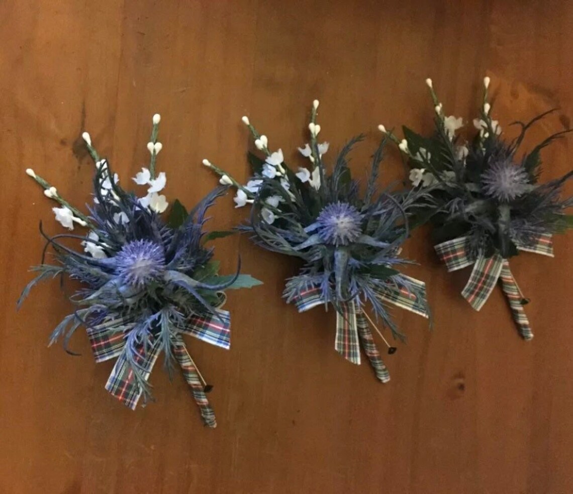 3 X Dusky Pink Scottish Thistle and Pink Heather Button Holes With ...